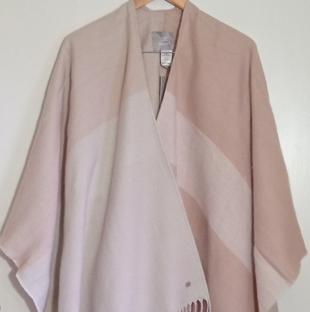 SOIA & KYO woven acrylic shawl/cardigan with fringe and frayed edging OS